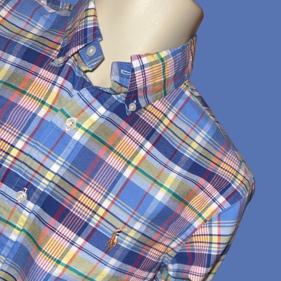 Ralph Lauren Button Down Collar Blue/Yellow Plaid Shirt Size Small #25 - Picture 2 of 6